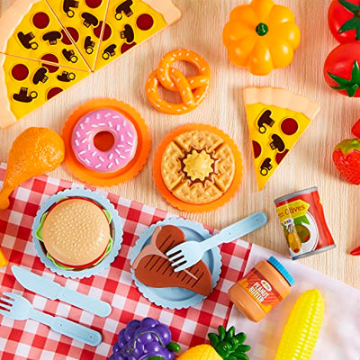 200 Pieces Kids Play Food Deluxe Pretend Play Food Set Toy Food Play Kitchen Accessories