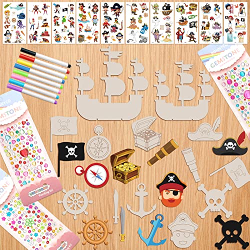 Wooden pirate ship craft set, creative art craft supplies, sailing ship to paint