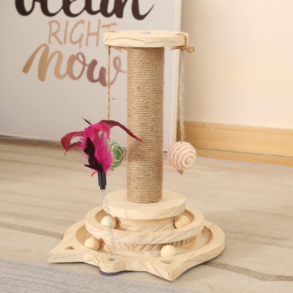 Wooden ball cat carousel, wooden cat toy, wooden cat scratching post, suitable for small to medium size cats