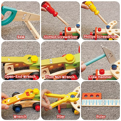 Tool box children wood, tool set wooden tools, DIY cars toys children toys boys girls