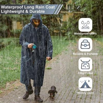 Long raincoat waterproof rain jacket unisex rain poncho with flap pocket, one size