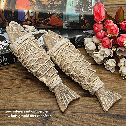 2 Hanger fish with string for hanging decoration wood fish pendant hanging decoration maritime sea decoration