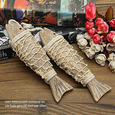 2 Hanger fish with string for hanging decoration wood fish pendant hanging decoration maritime sea decoration