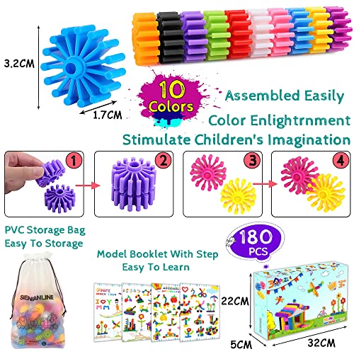 Gears Interlocking Learning Set - Building Set for Beginners - Construction Toy Set Building Kit Toy 180 Parts - 10 Colors