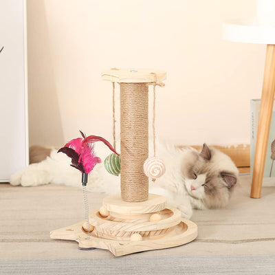 Wooden ball cat carousel, wooden cat toy, wooden cat scratching post, suitable for small to medium size cats