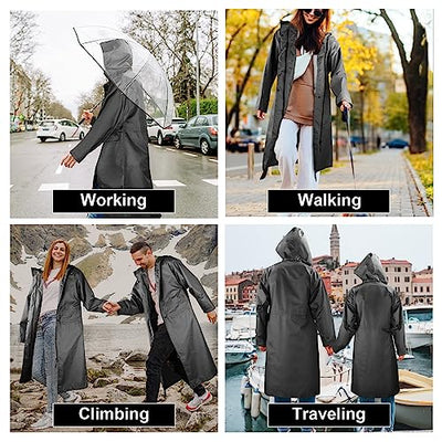 Long Raincoat Waterproof Rain Jacket Unisex Rain Poncho with Flap Pocket