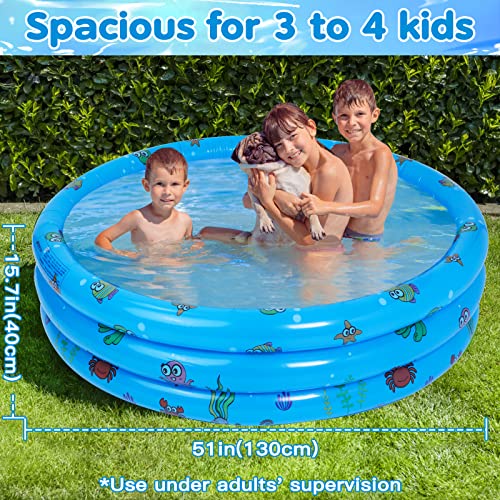 Paddling Pool for Kids, 51 Inch Round Inflatable Kids Pool Paddling Pool Baby Swimming Pool Kids Outdoor Garden Water Play Pool