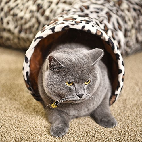 Katzentunnel im Leopardendesign 3 Wege, faltbar mit Spielball für Katzen Kätzchen Durchmesser, 25cm