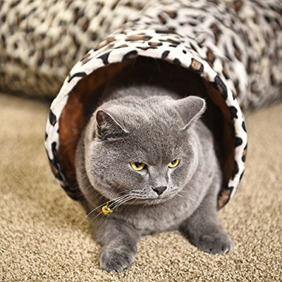 Cat tunnel in leopard design 3 ways, Foldable with play ball for cats kitten diameter, 25cm