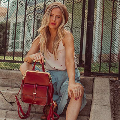 Backpack Leather Backpack Handbags Vintage Elegant Handbag Backpack 2 in 1 Small Daypack Faux Leather Water Repellent Travel Backpack Wine Red