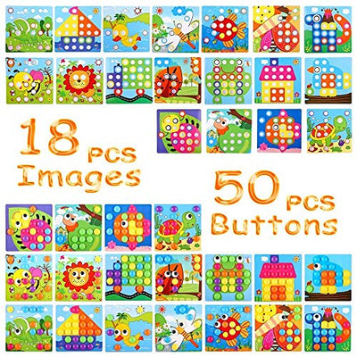 Jeu de mosaïque enfichable pour enfants, jouet éducatif, mosaïque enfichable avec 18 plaques enfichables colorées et 50 perles enfichables