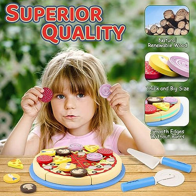 Wooden pizza set, children's kitchen accessories, play kitchen pizza toy