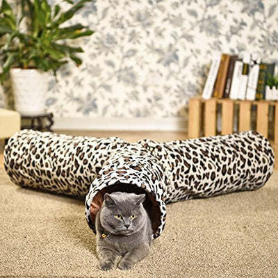 Cat tunnel in leopard design 3 ways, Foldable with play ball for cats kitten diameter, 25cm