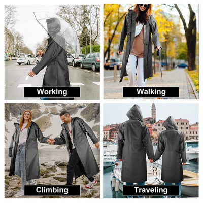 Long raincoat waterproof rain jacket unisex rain poncho with flap pocket