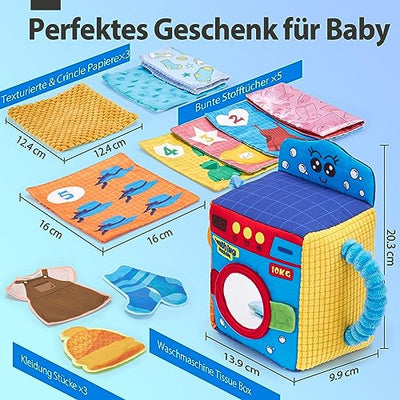 Baby Toy 6 Months Baby Tissue Box Toy 6-12 Months with Sensory Textured Cloth Cloth Crinkle Papers, Contrast Colors Soft Tummy Time Toy Early Learning