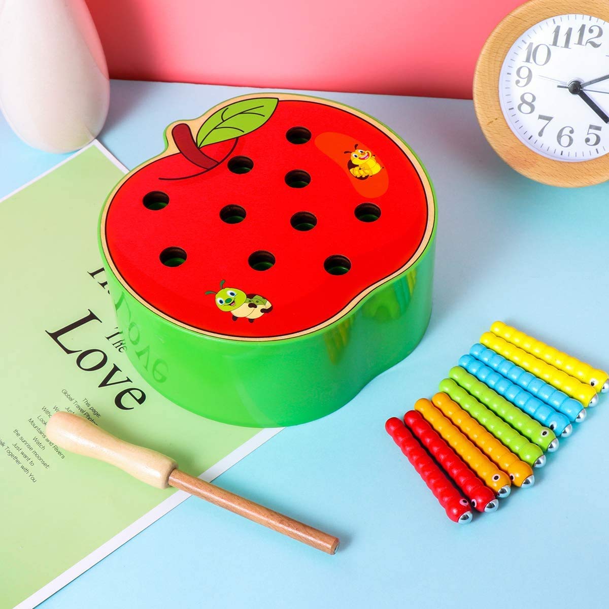 Children's toys, wooden toys for babies, wooden toy catching insects