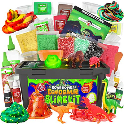 Dinosaur slime set, slime lab set to create glow-in-the-dark slime, butter slime and dino poop slime