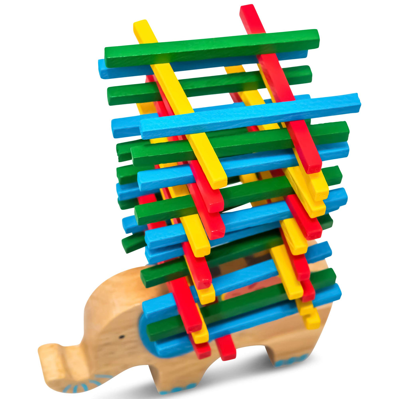 Elephant stack toy wooden to learn dexterity with sticks colorful/natural