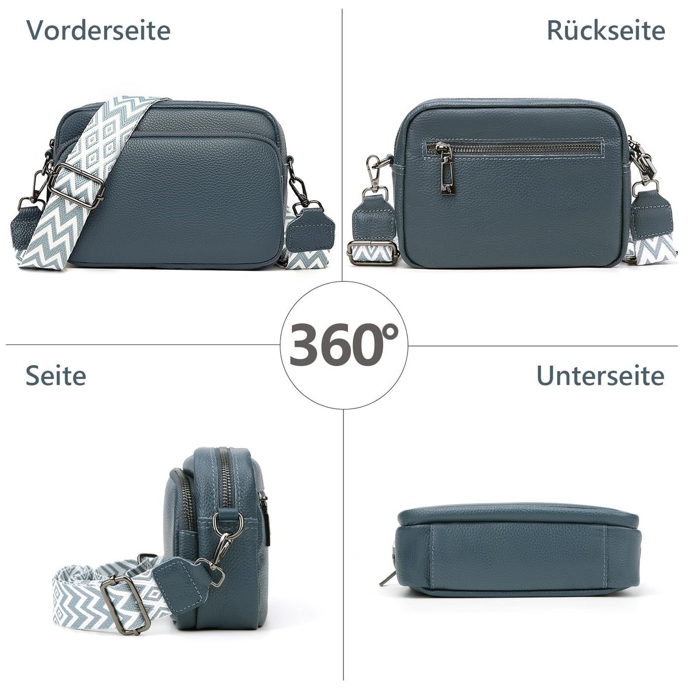 Sac à bandoulière pour téléphone portable pour femme, sac à bandoulière en cuir véritable, petits sacs modernes avec large bandoulière et 3 compartiments