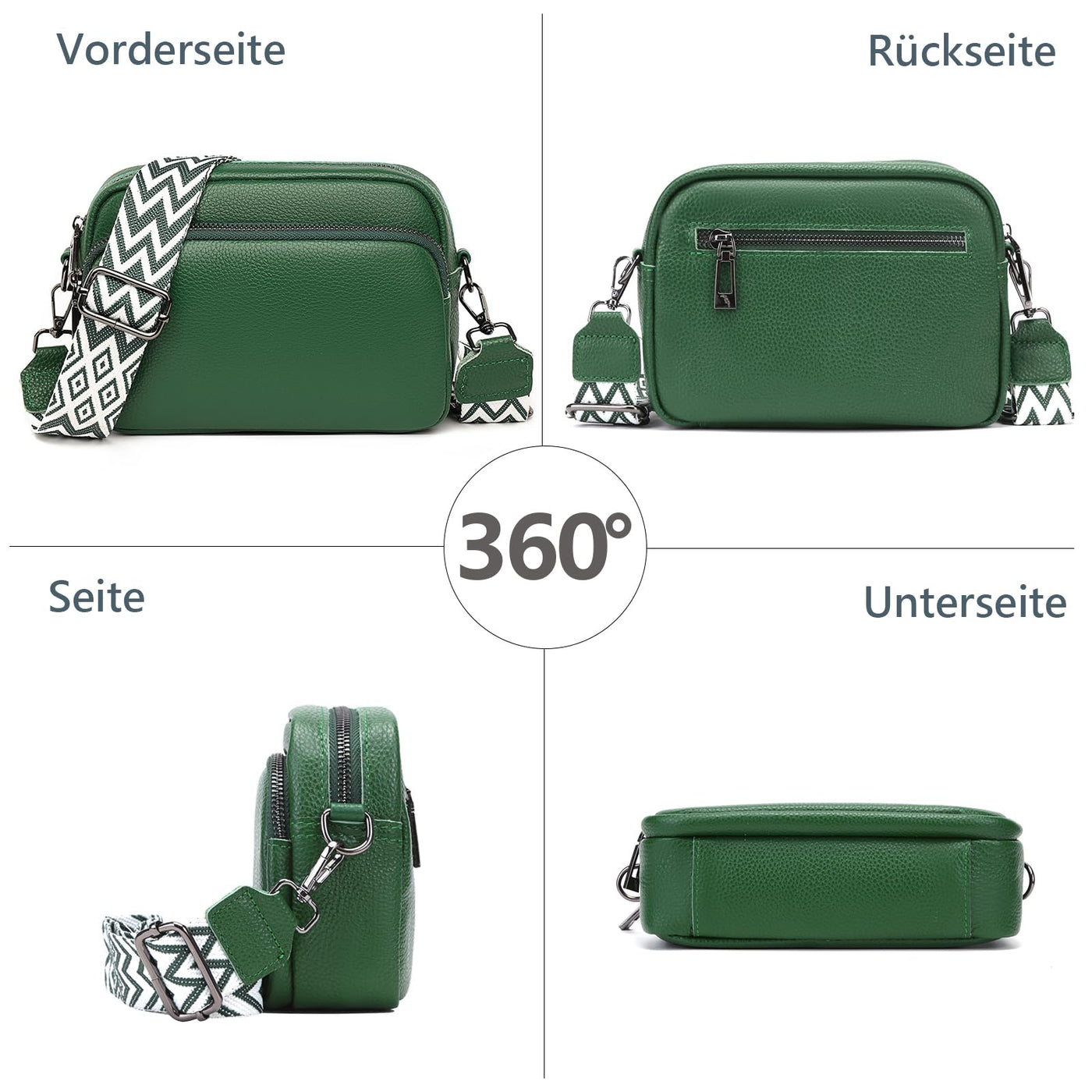 Sac à bandoulière pour téléphone portable pour femme, sac à bandoulière en cuir véritable, petits sacs modernes avec large bandoulière et 3 compartiments