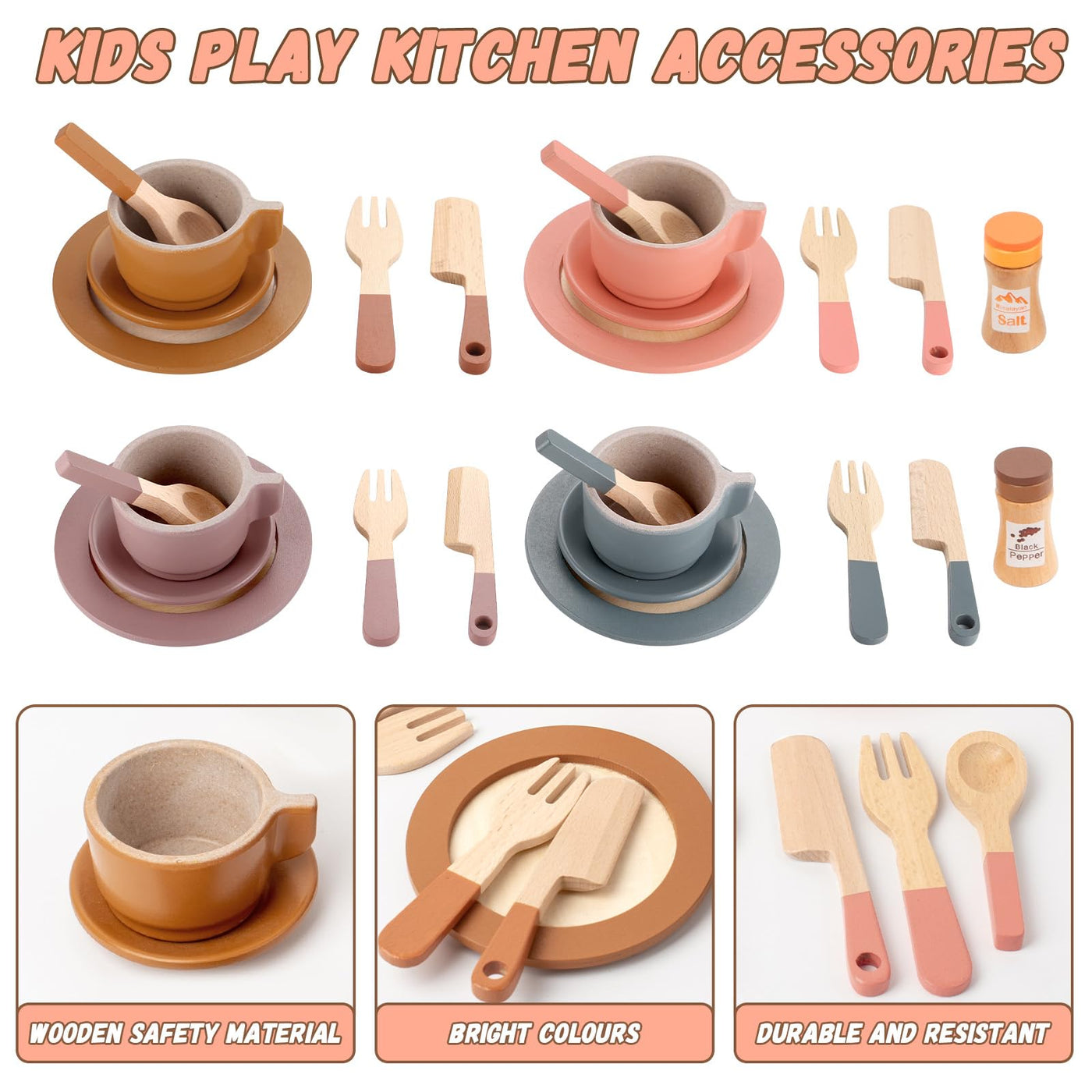 Wooden crockery set for children's kitchens Play kitchen accessories Kitchen accessories for children