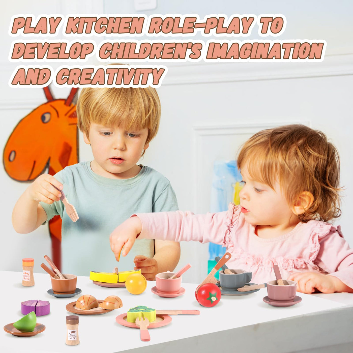 Wooden crockery set for children's kitchens Play kitchen accessories Kitchen accessories for children