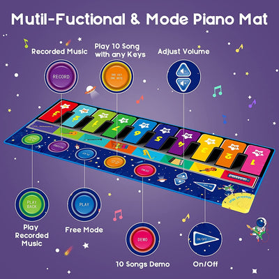 Piano mat for children, starry sky music mat large, dance mat with 10 keys, 10 songs & 8 instruments