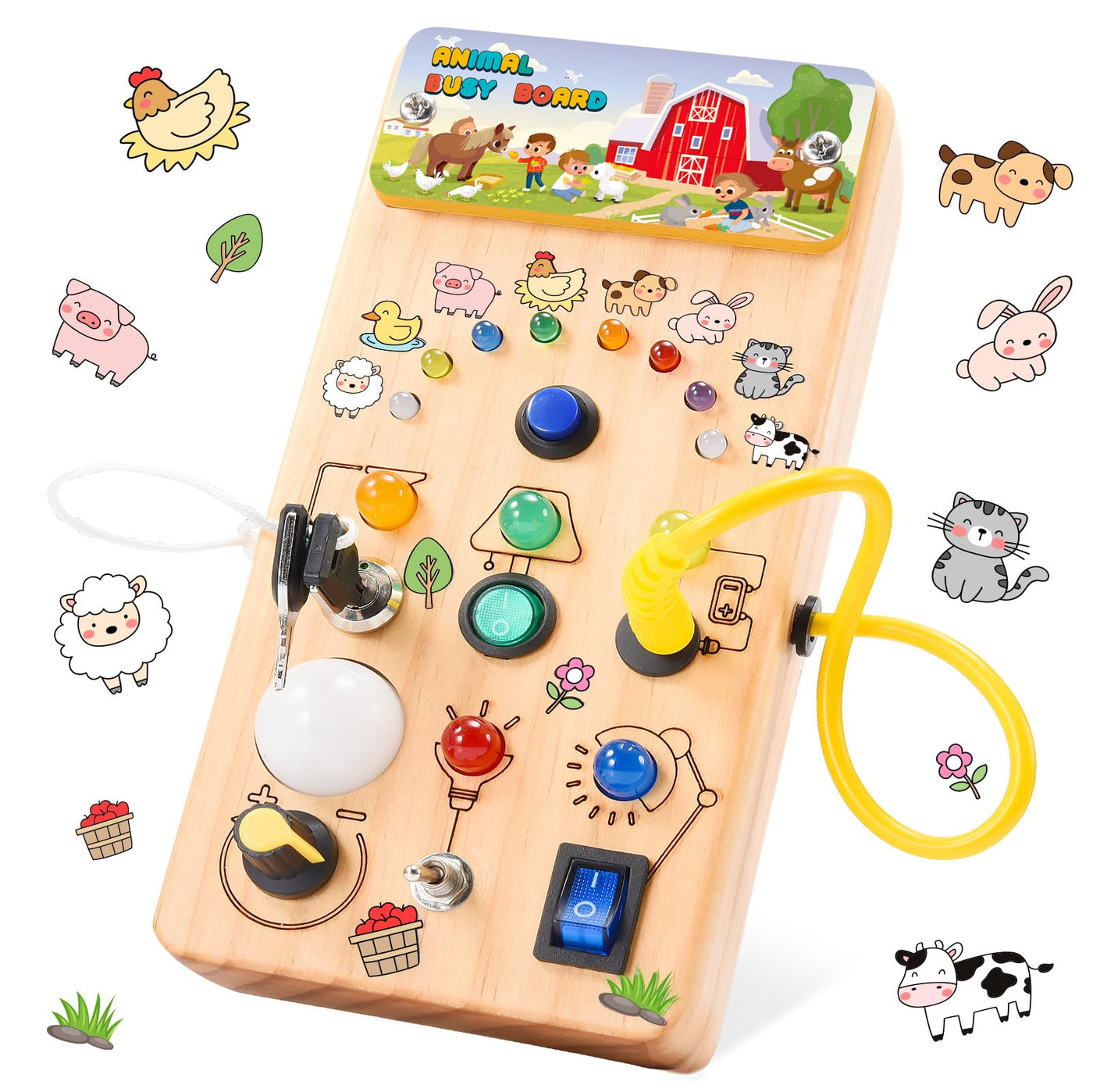 Children's toy Busy Board wooden toy LED light switch toy, educational toy