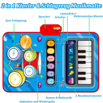 Baby toy, 2 in 1 music mat with 2 drumsticks, children's toy piano mat dance mat