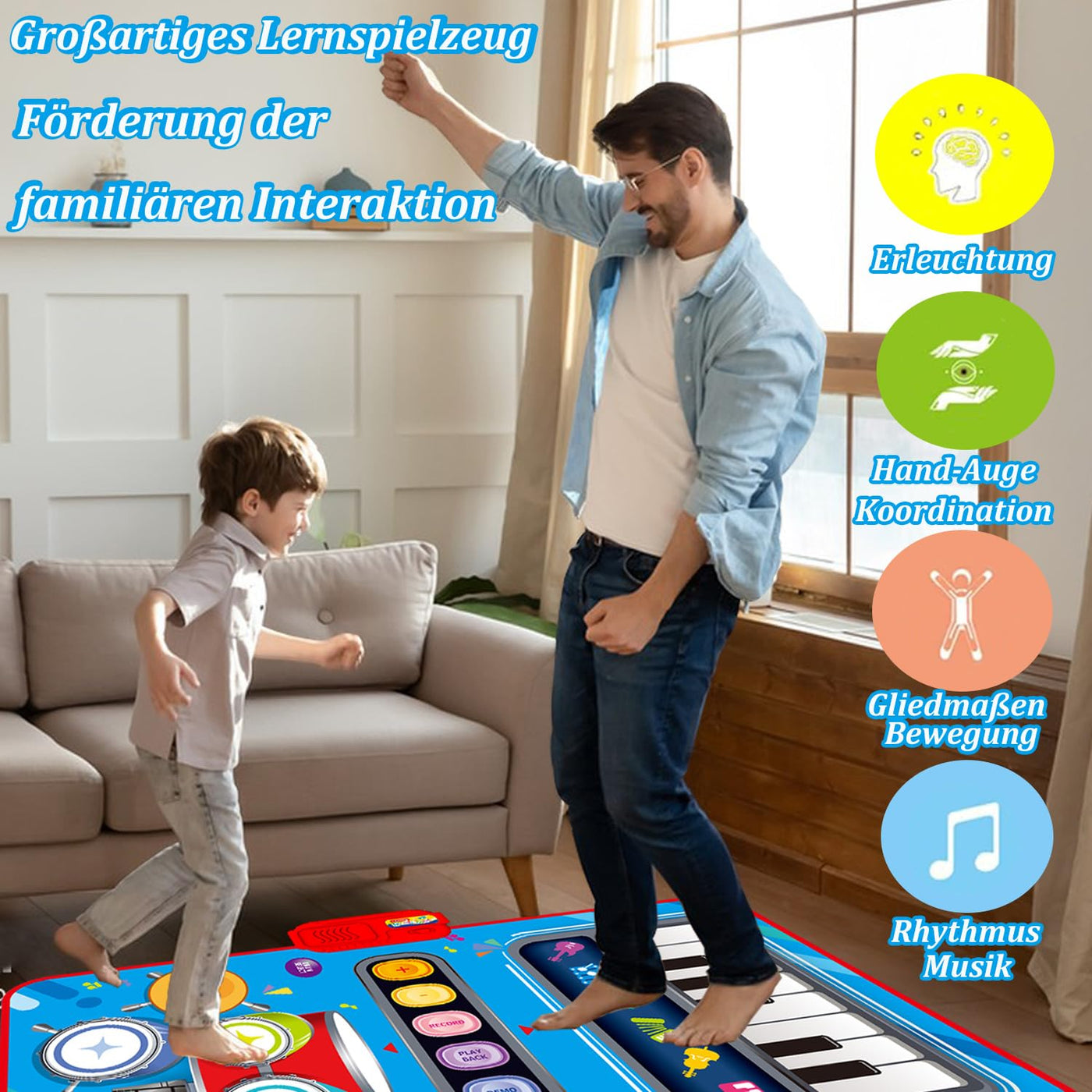 Baby toy, 2 in 1 music mat with 2 drumsticks, children's toy piano mat dance mat