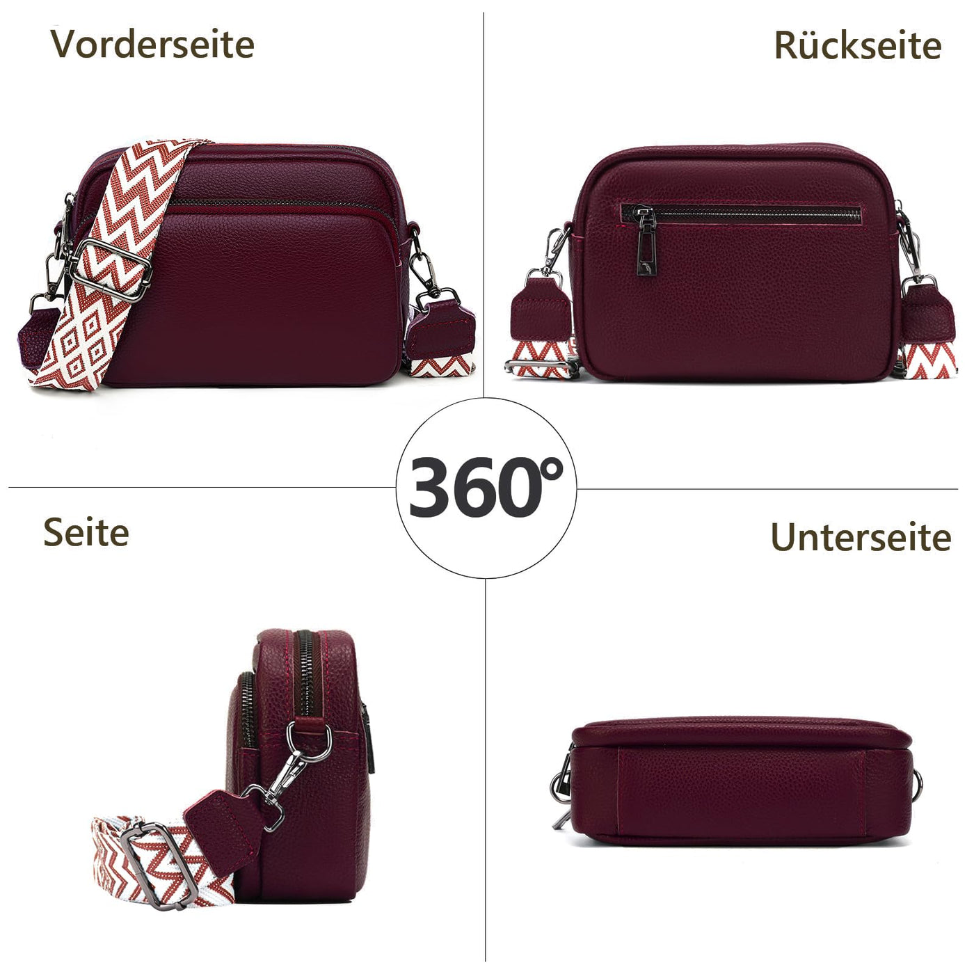 Sac à bandoulière pour téléphone portable pour femme, sac à bandoulière en cuir véritable, petits sacs modernes avec large bandoulière et 3 compartiments