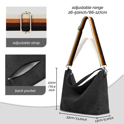 cord Tasche Umhängetasche mit Reißverschluss, Groß Shopper Tasche Tote Bag Handtasche