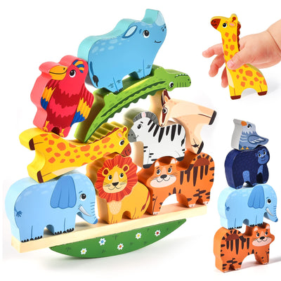 Wooden toy stacking game Animals for fine motor skills learning toy