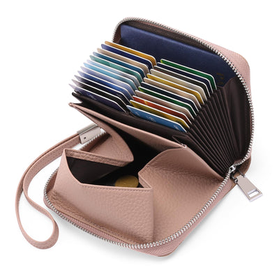 Leather wallet protective credit card holder, wallet with zipper, organ-style wallet, business card holder with many compartments
