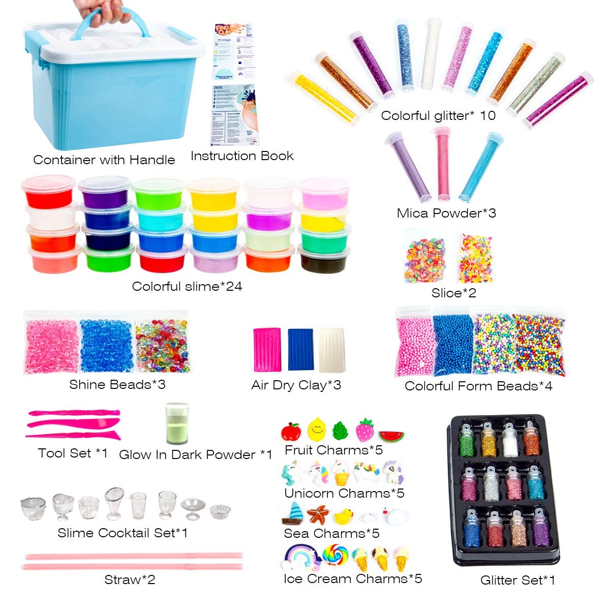 Schleim-Set für Kinder, 24 Schleime in Behältern, Fluffy, Butter, Cloud, Glow in Dark, Glitter, Slime Charms