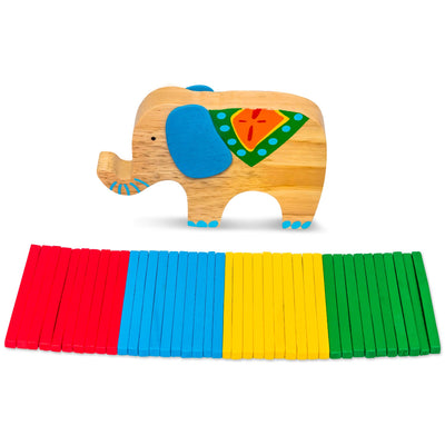 Elephant stack toy wooden to learn dexterity with sticks colorful/natural