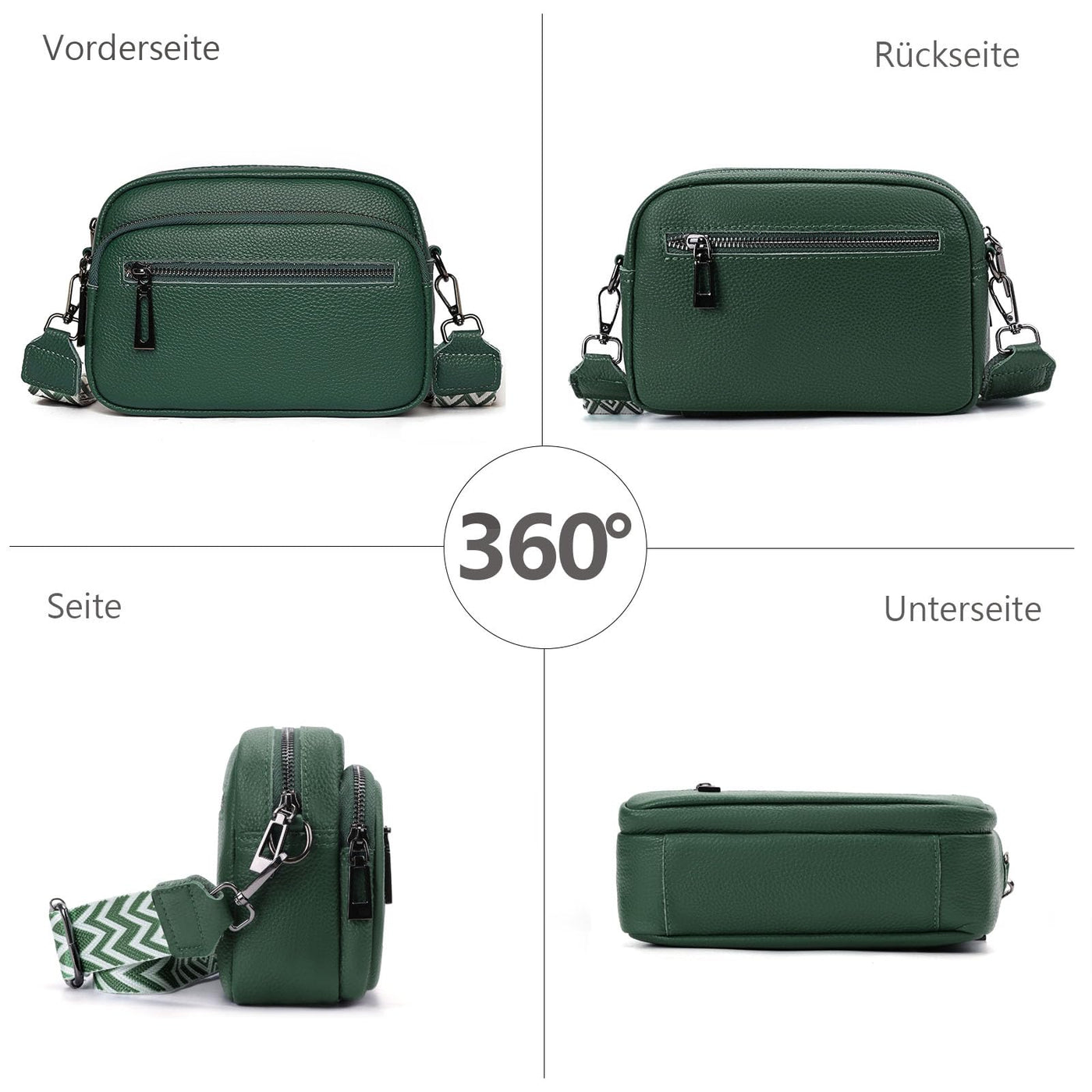 Sac à bandoulière pour téléphone portable pour femme, sac à bandoulière en cuir véritable, petits sacs modernes avec large bandoulière et 3 compartiments