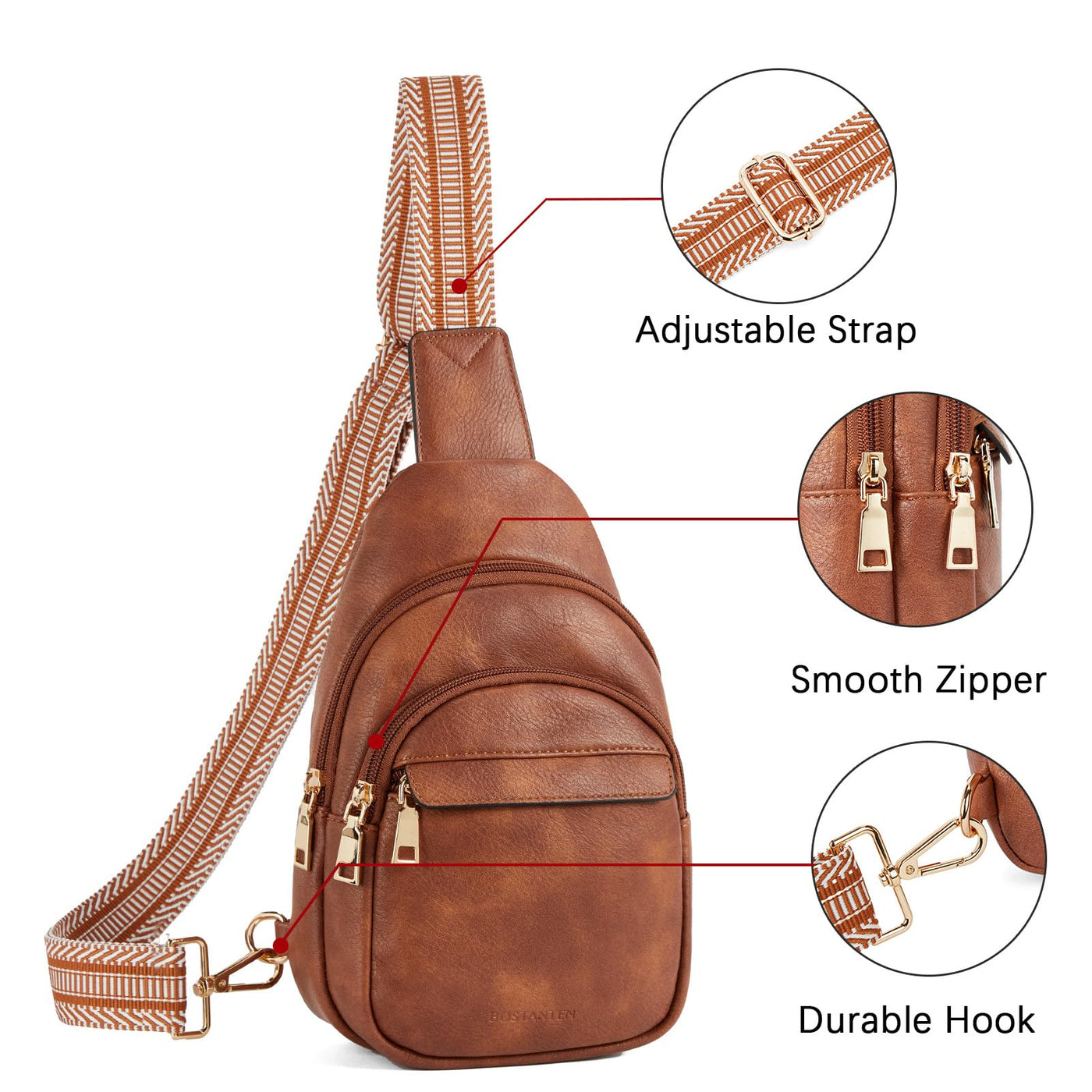 Fanny Pack, Sling Bag Chest Bag Leather Crossbody Bag Small Shoulder Bag Multipurpose Daypack