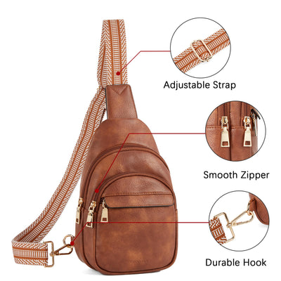 Fanny Pack, Sling Bag Chest Bag Leather Crossbody Bag Small Shoulder Bag Multipurpose Daypack