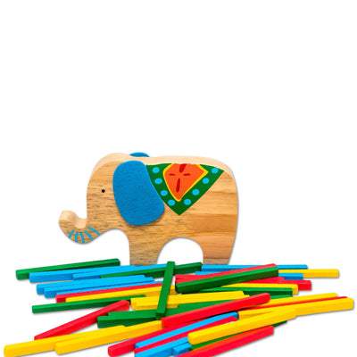 Elephant stack toy wooden to learn dexterity with sticks colorful/natural