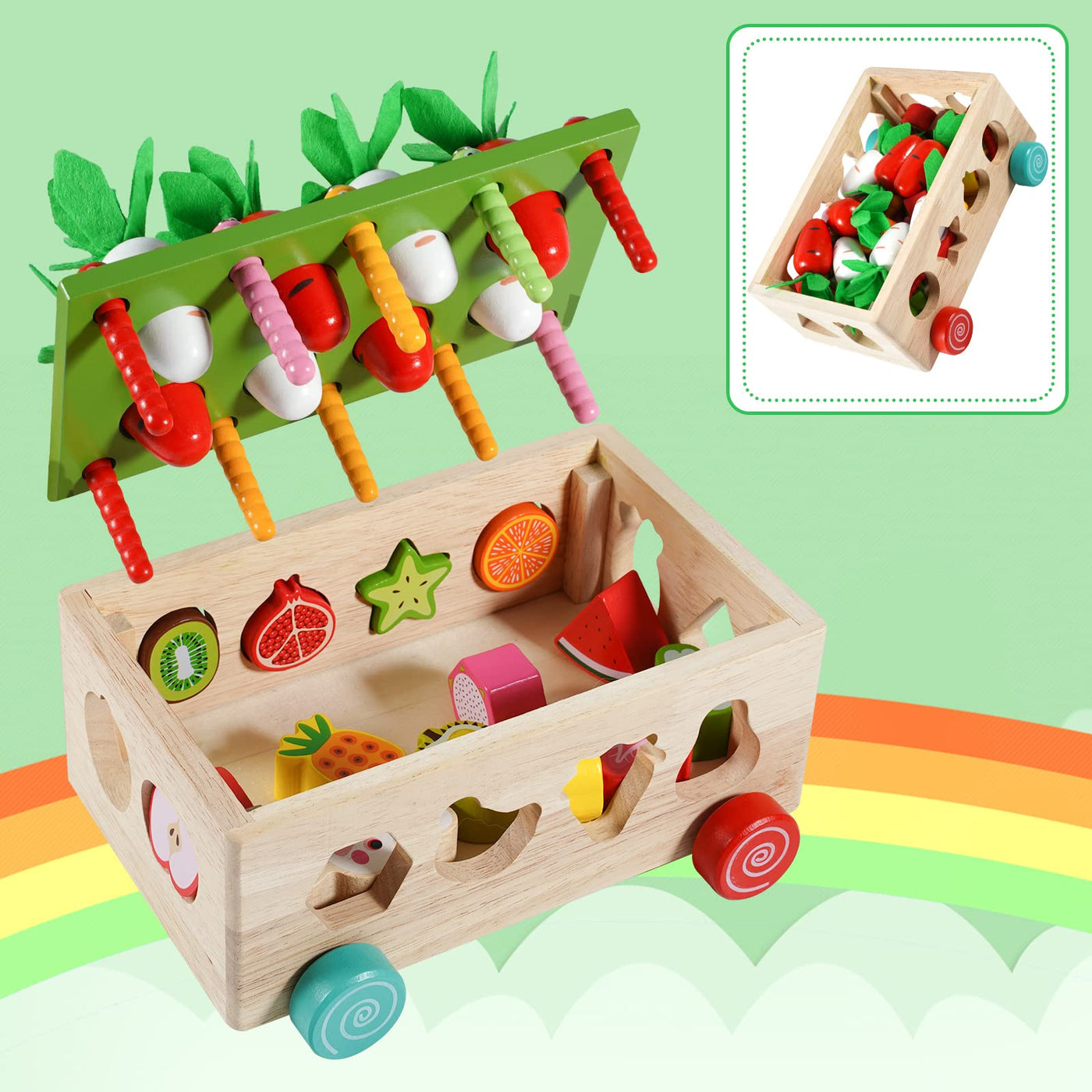 Wooden toy 7-in-1 motor skills toy, sorting & stacking cube educational toy