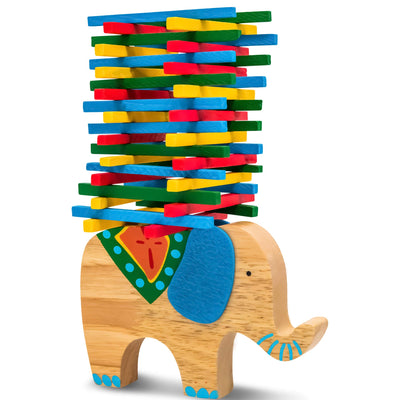 Elephant stack toy wooden to learn dexterity with sticks colorful/natural