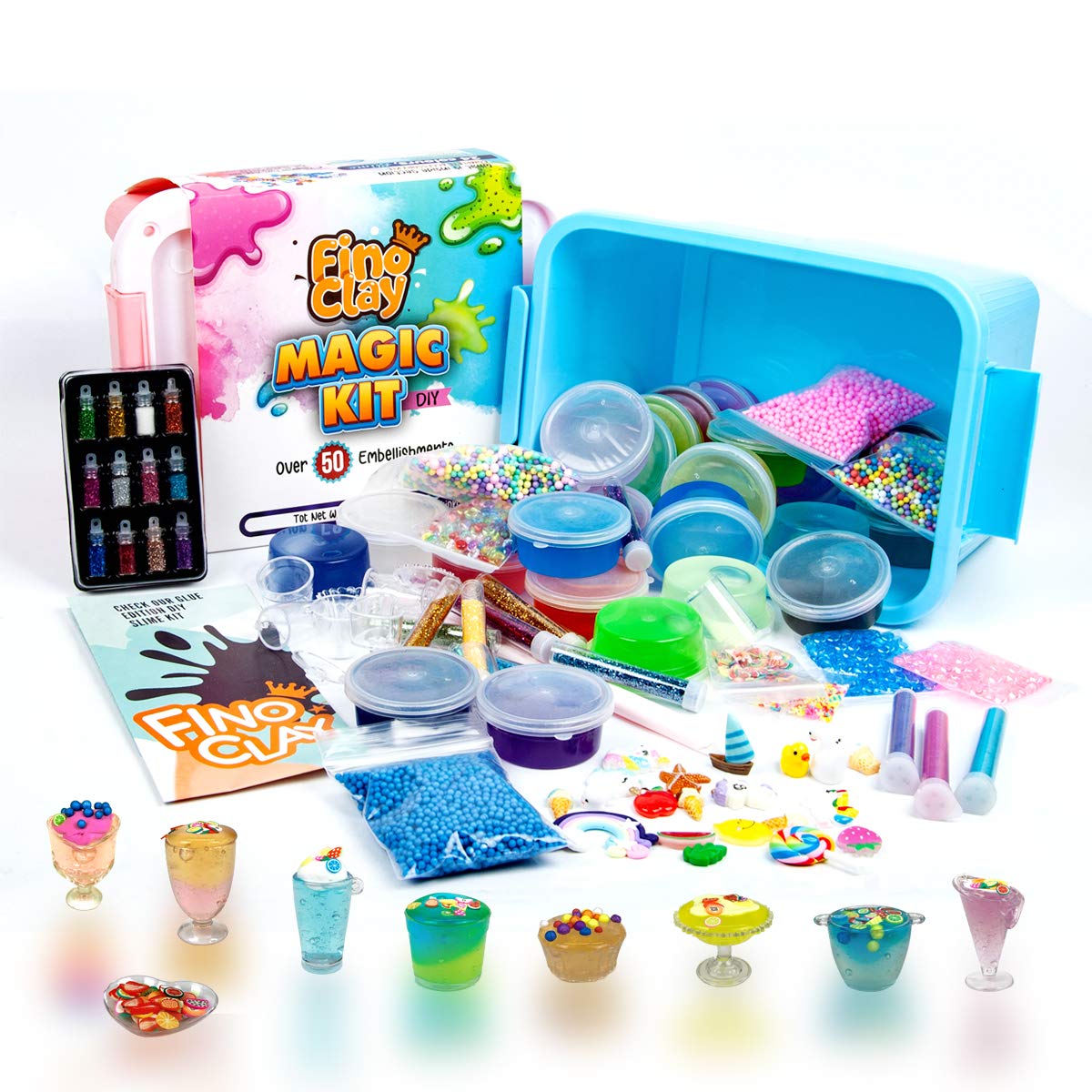 Schleim-Set für Kinder, 24 Schleime in Behältern, Fluffy, Butter, Cloud, Glow in Dark, Glitter, Slime Charms