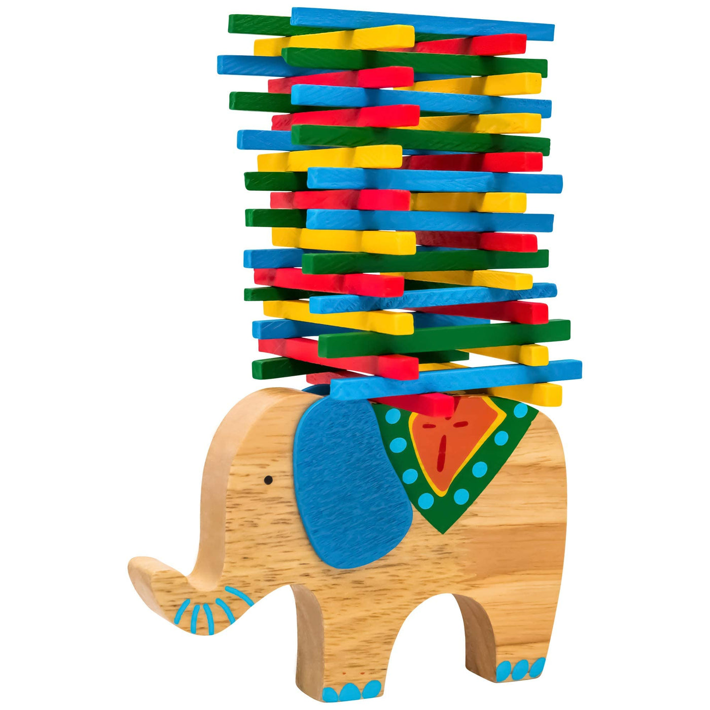 Elephant stack toy wooden to learn dexterity with sticks colorful/natural