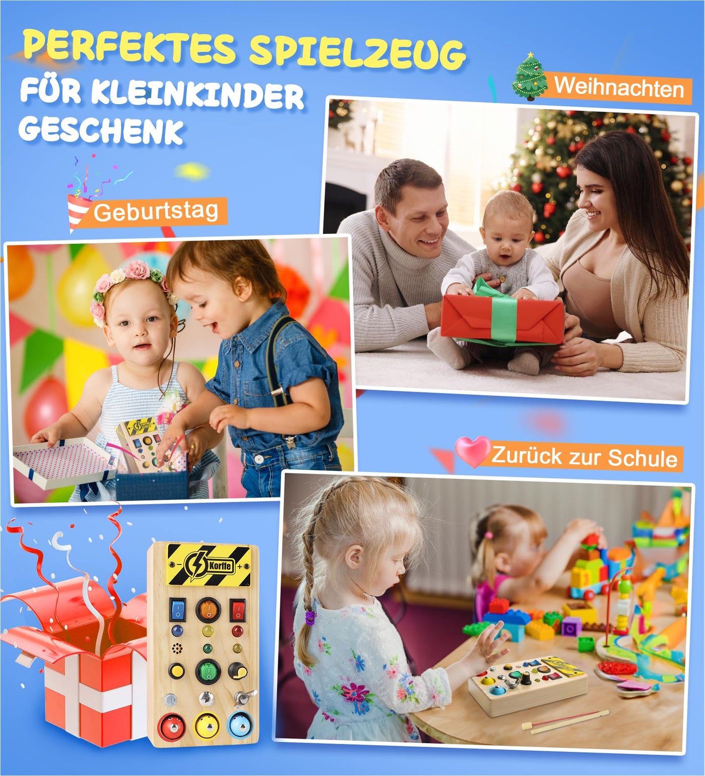 Busy Board hölzerne 3 in 1 Aktivität Board sensorisches Spielzeug für Kleinkinder mit Led Lichtschalter Schraubenzieher Werkzeuge magnetische Angelspiel