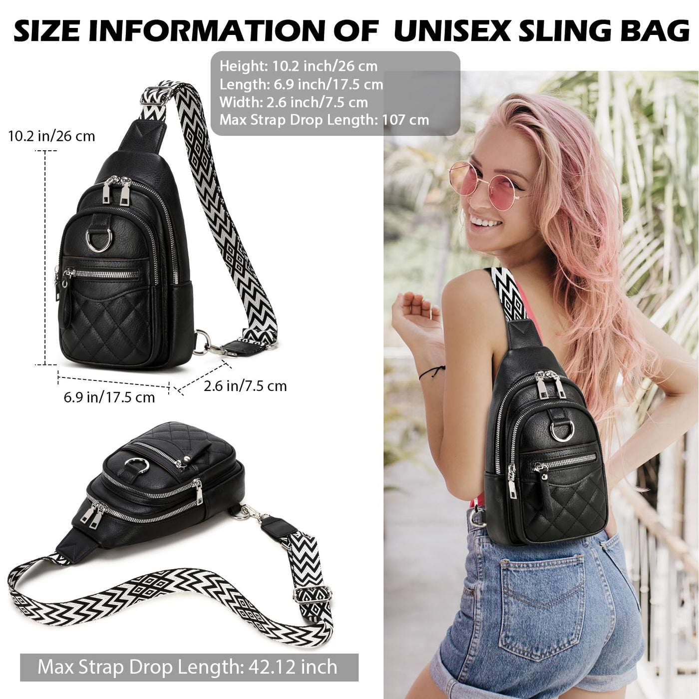 Sling Bag Fanny Pack Stylish, Crossbody Bag Small Shoulder Bag Unisex Shoulder Bag Sling Backpack with Adjustable Shoulder Strap for Travel, Shopping