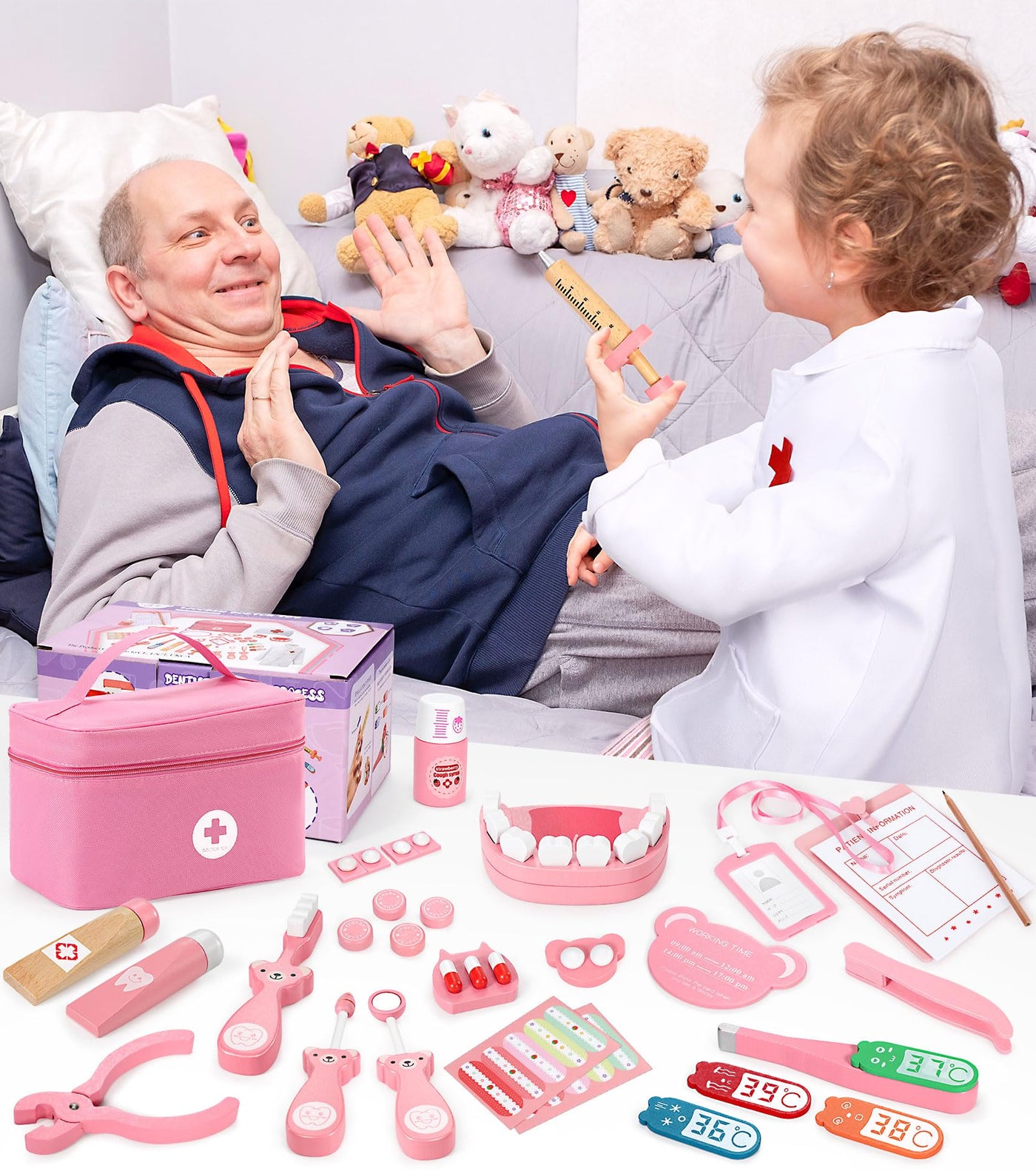 Arztkoffer Kinder Holzspielset, Arztkoffer für Kinder, medizinisches Spielzeug mit echtem Stethoskop, Rollenspiel