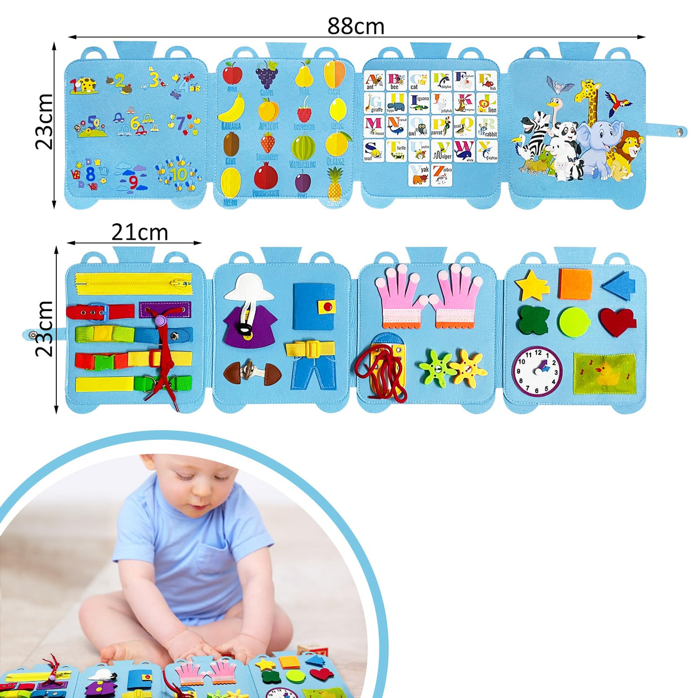 Busy Board 7 in 1 for toddlers, activity board baby sensory toy educational toy for boys, girls