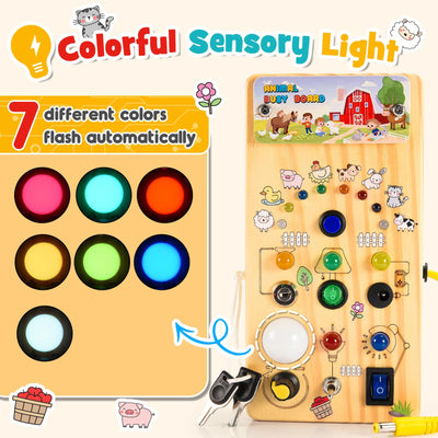 Jouet pour enfants Jouet en bois Busy Board Jouet avec interrupteur à LED, jouet éducatif