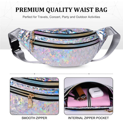 Belt Bag, Fanny Pack Fashion Waterproof, Fanny Pack Belt Bag Compartments with 3 Compartments, Adjustable Belt Waist Bag for Sports Travel Hiking